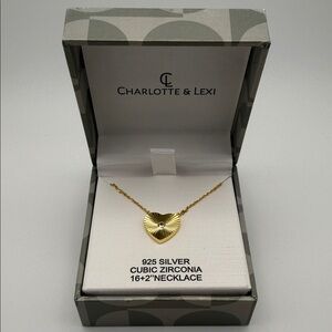 Charlotte & Lexi 925 Cubic Zirconia Gold-Tone Heart Pendant 16+2” Necklace
